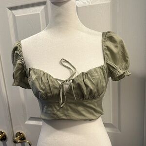 Princess Polly Sage Green Puff Sleeve Crop Top